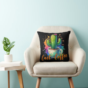 Cojín Decorativo Acuarela Cactus que ama el café