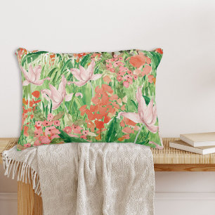 Cojín Decorativo Acuarela Coral rosa Flor silvestre pradera flor
