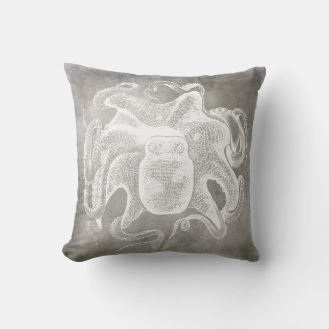 Cojín Decorativo Acuarela costera Octopus Plata Agua Neutral (Anverso)