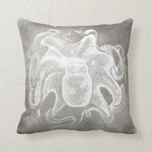 Cojín Decorativo Acuarela costera Octopus Plata Agua Neutral