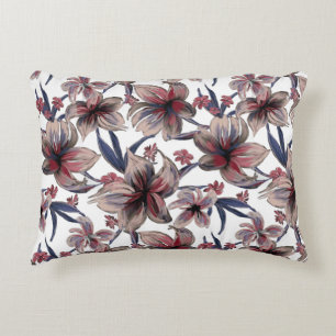Cojín Decorativo Acuarela Crimson Floral sobre blanco