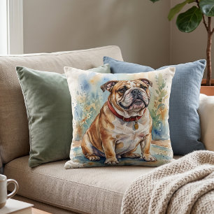 Cojín Decorativo Acuarela de adorable Bulldog