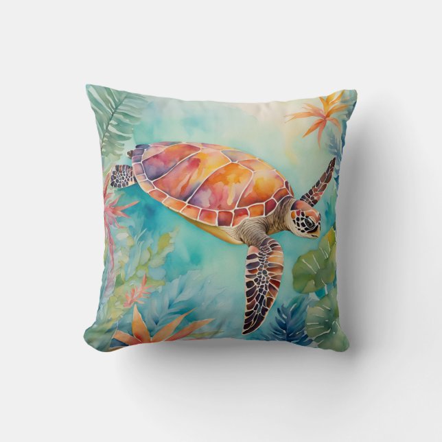 Cojín Decorativo Acuarela de agua marina tropical (Anverso)