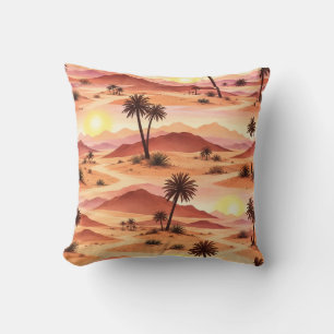Cojín Decorativo Acuarela de Amanecer en el Desierto Dorado