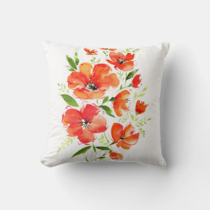 Cojín Decorativo Acuarela de amapola ornamental: Bouquet aislado