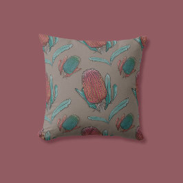 Cojín Decorativo Acuarela de Banksia Roja - Flor nativa australiana