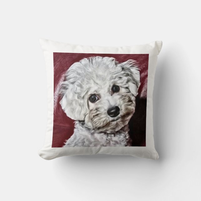 Cojín Decorativo Acuarela de Bichon Frisé (Anverso)