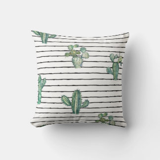 Cojín Decorativo Acuarela de Cactus: Dibujo de Pluma Vintage.