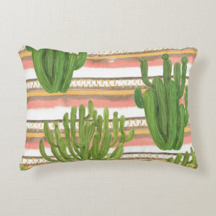 Cojín Decorativo acuarela de cactus, fondo de banda, palmas sin sol