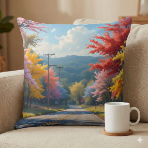 Cojín Decorativo Acuarela de camino rural otoñal pastel