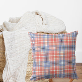 Cojín Decorativo Acuarela de coral azul suave Plaid Farmhouse