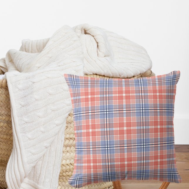 Cojín Decorativo Acuarela de coral azul suave Plaid Farmhouse (Subido por el creador)