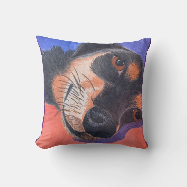 Cojín Decorativo Acuarela de Dachshund (Anverso)