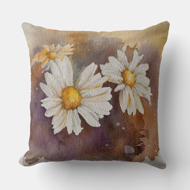 Cojín Decorativo Acuarela de Daisies flotantes (Anverso)