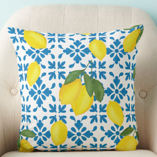 Cojín Decorativo Acuarela de estilo francés de limón azul
