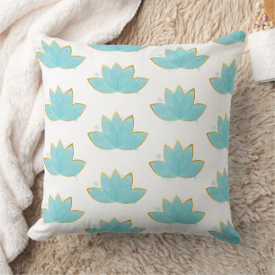 Cojín Decorativo Acuarela de flor de loto azul espuma de mar y fals