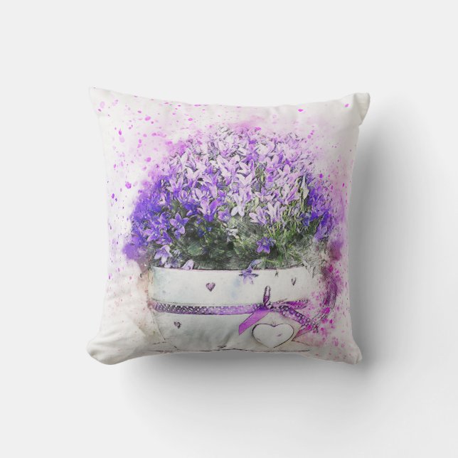Cojín Decorativo Acuarela De Flor Violeta (Anverso)