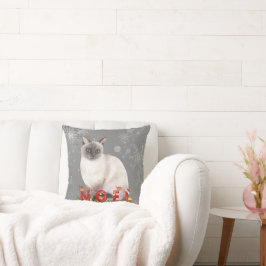 Cojín Decorativo Acuarela de gato siamesa de vacaciones
