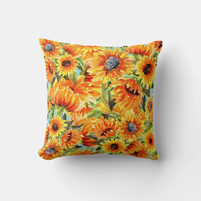 Cojín Decorativo Acuarela de girasoles: Ilustracion sin foco (Anverso)