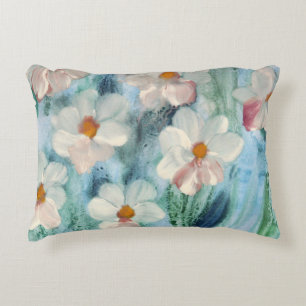 Cojín Decorativo Acuarela de margarita con azul
