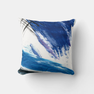 Cojín Decorativo Acuarela de medios mixtos azul artístico abstracto