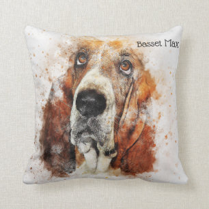 Cojín Decorativo Acuarela de moda Basset Hound personalizado