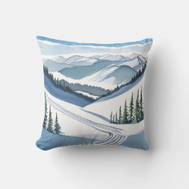 Cojín Decorativo Acuarela de montaña de esquí