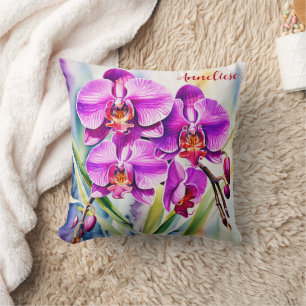 Cojín Decorativo acuarela de orquídea rosa