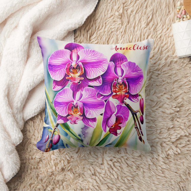 Cojín Decorativo acuarela de orquídea rosa (Manta)