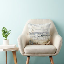 Cojín Decorativo Acuarela de playa oceánica con papel curvado