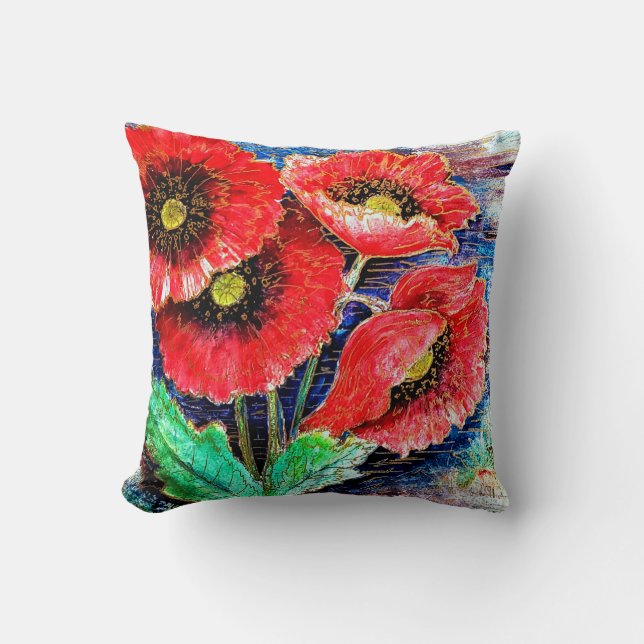 Cojín decorativo acuarela de Poppies (Anverso)