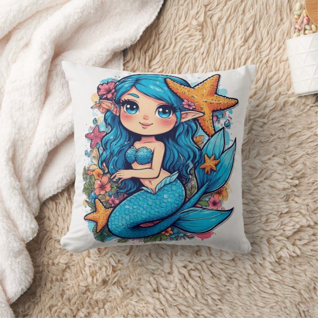 Cojín Decorativo acuarela de sirena (Manta)
