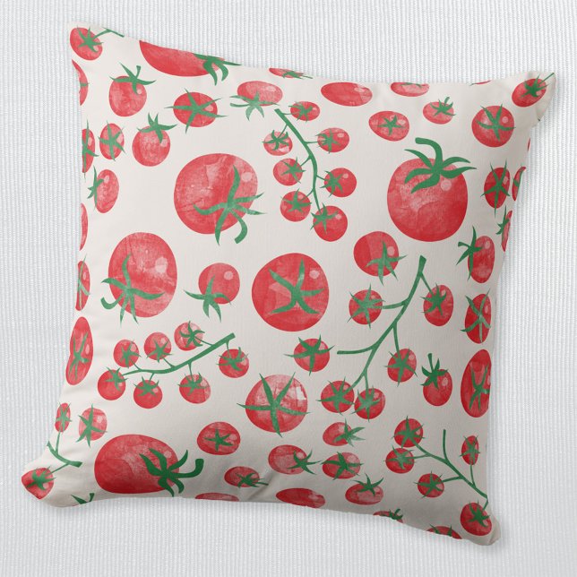 Cojín Decorativo Acuarela de tomate Mediterráneo (Fun watercolor tomato Mediterranean pattern throw pillow)