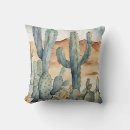 Cojín Decorativo Acuarela del Desierto Cactus Suculento Botánico