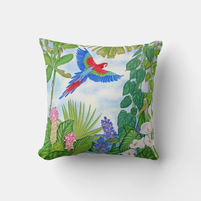 Cojín Decorativo Acuarela del Macaw (Anverso)