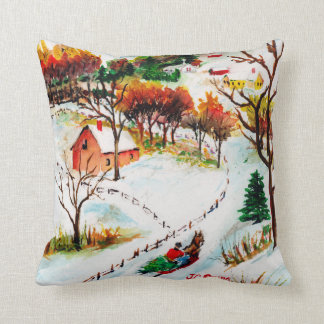 Cojín Decorativo Acuarela del navidad de la montaña del paseo del