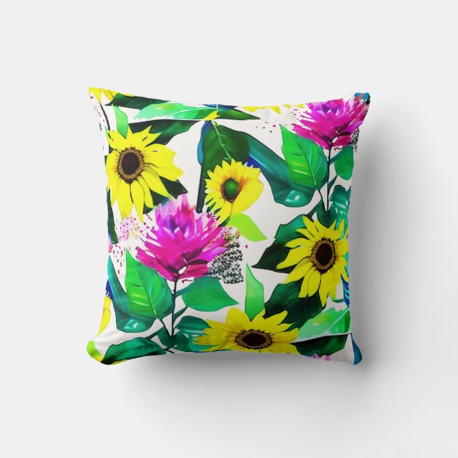 Cojín Decorativo Acuarela Diseño de girasol (Anverso)