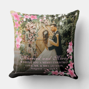 Cojín Decorativo Acuarela elegante 1 Foto Navidad Rosa plana