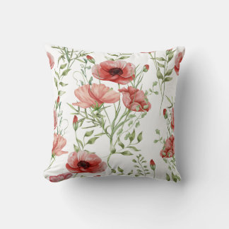 Cojín Decorativo Acuarela elegante amapolas rojas botánico