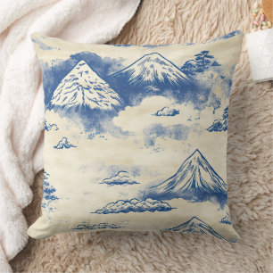 Cojín Decorativo Acuarela Escénica Montañosa Alpina Azul Celeste