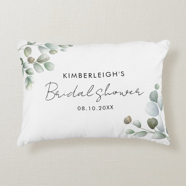 Cojín Decorativo Acuarela Eucalyptus Moderna Ducha Bridal (Anverso)