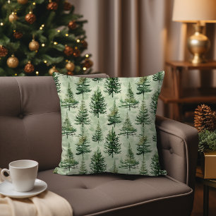 Cojín Decorativo Acuarela Evergreen Pine Trees Navidades rusos
