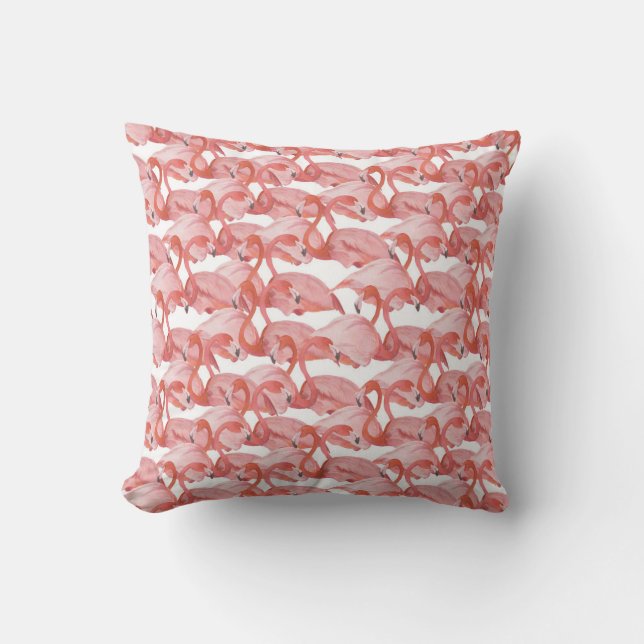 Cojín Decorativo Acuarela Flamingo: Patrón pequeño sin foco (Anverso)