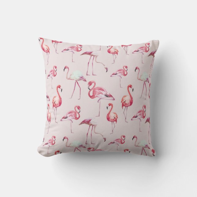 Cojín Decorativo Acuarela Flamingo Tropical Moderno (Anverso)