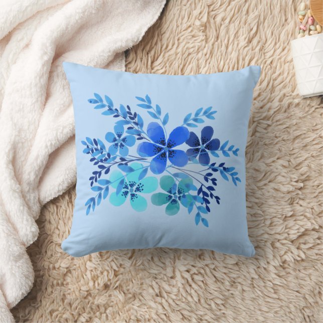 Cojín Decorativo Acuarela flor azul (Manta)