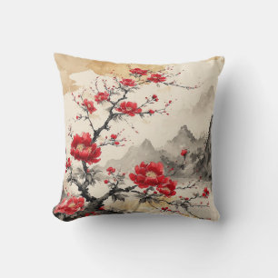Cojín Decorativo Acuarela Flor japonesa roja
