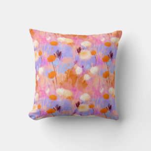 Cojín Decorativo Acuarela Flor Silvestre Rosa Lavanda Naranja