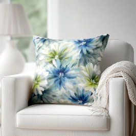 Cojín Decorativo Acuarela floral azul y verde