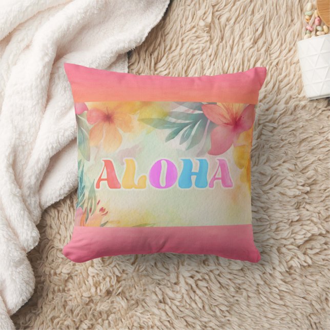 Cojín Decorativo Acuarela floral de Aloha Hawaii (Manta)