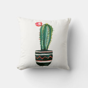 Cojín Decorativo Acuarela Floral de Cactus Boho Chic del Suroeste